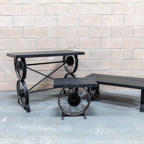 1 EDGE 014 Multi Wheel Coffee Table - Black & Antique Silver