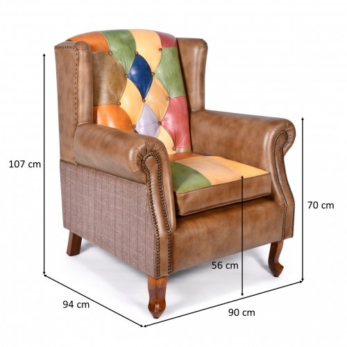 Patchwork Leather and Tweed chair Chair