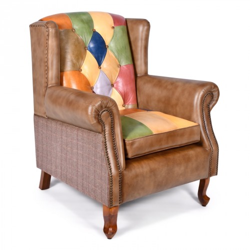 Patchwork Leather and Tweed chair Chair