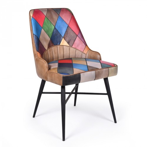patchwork antiqued leather dining chair Dining Chair