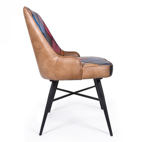 patchwork antiqued (rub-off) leather dining chair Dining Chair