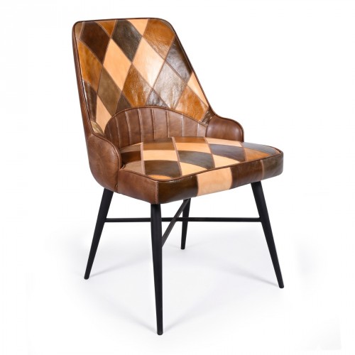 brown leather patchwork dining chair Brown Dining Chair