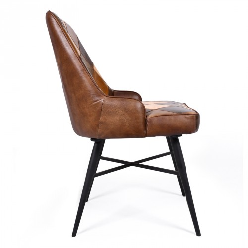 brown leather patchwork dining chair Brown Dining Chair